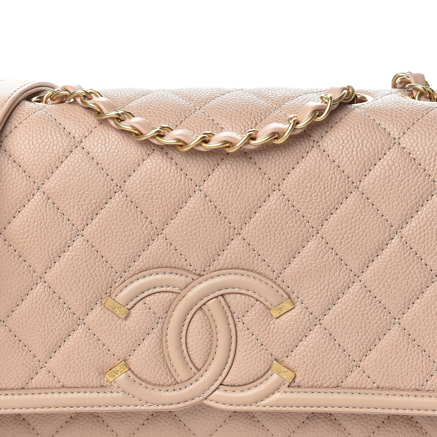 Caviar Quilted Medium CC Filigree Flap Beige
