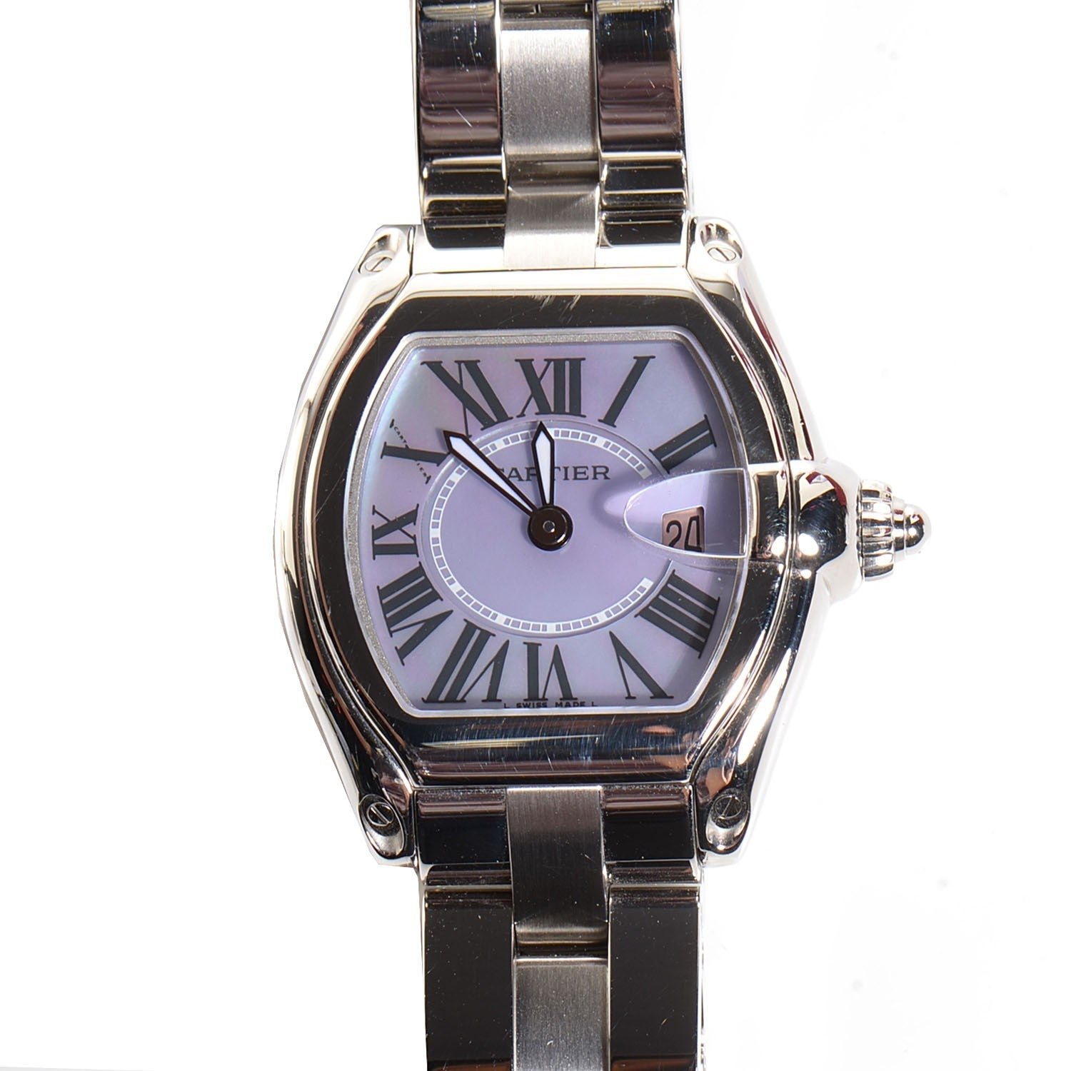 Cartier Stainless Steel Purple Mother of Pearl 31mm Roadster Quartz Watch 1 of 9