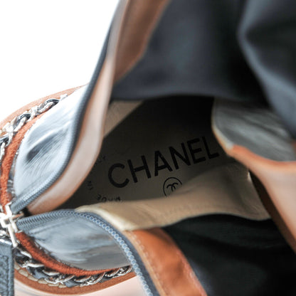 Chanel Suede Patent Calfskin Over The Knee Boots 37.5 Brown White Black 9 of 9