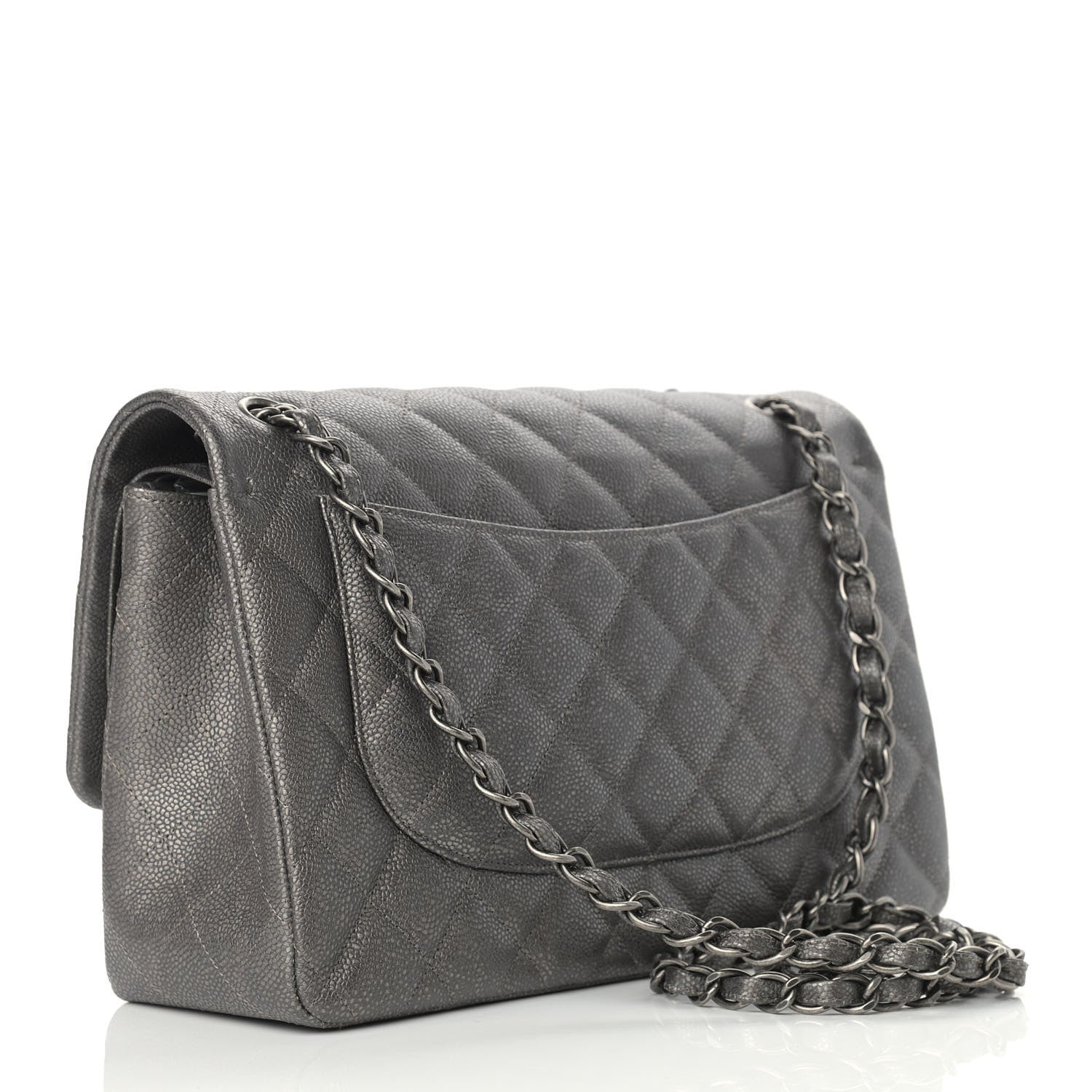 Chanel Iridescent Caviar Quilted Jumbo Double Flap Dark Silver 3 of 9
