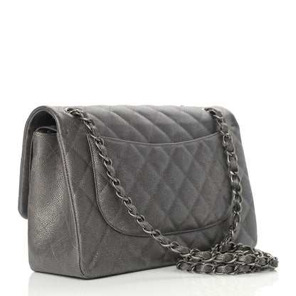 Chanel Iridescent Caviar Quilted Jumbo Double Flap Dark Silver 3 of 9