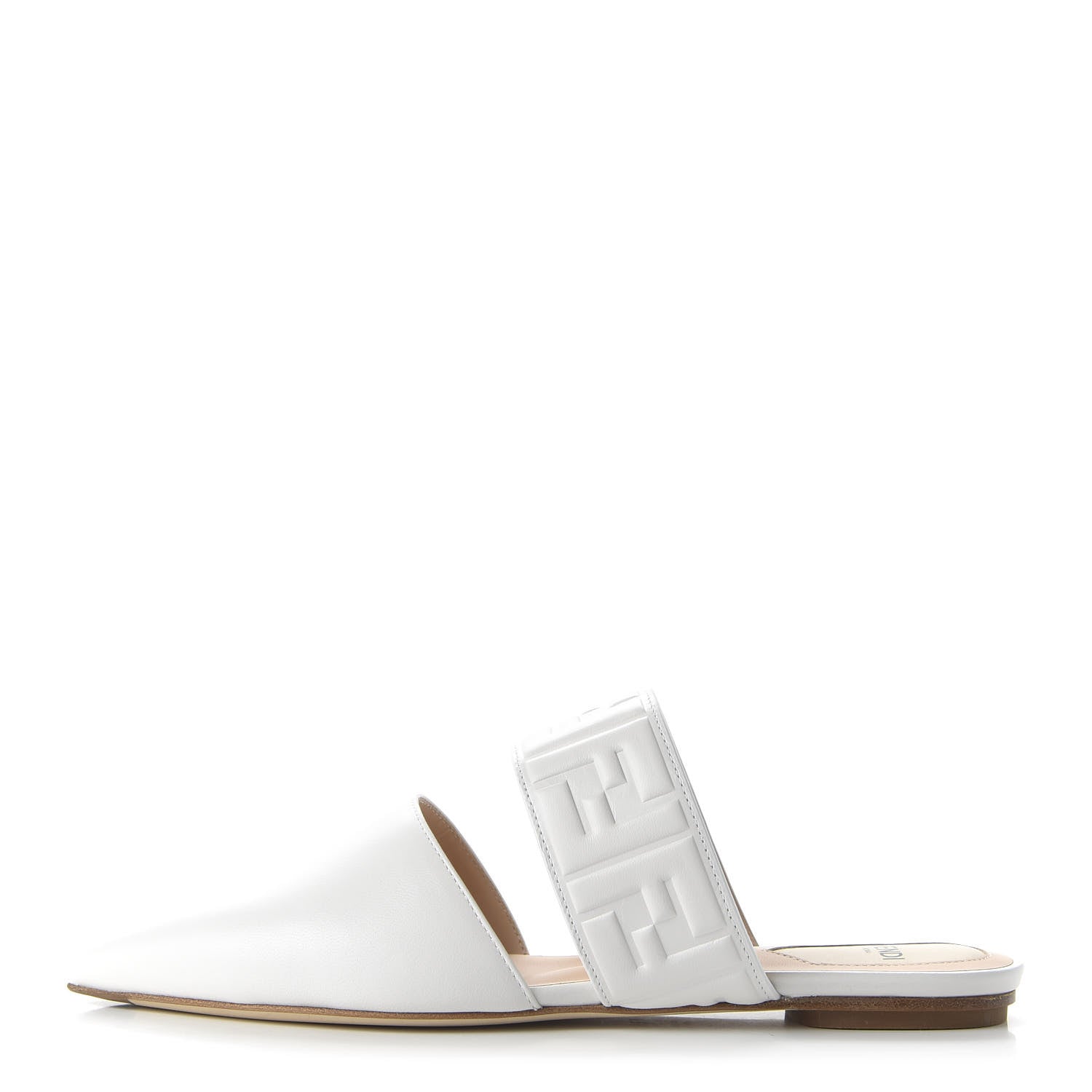Fendi Vitello FF Embossed Buckle Flat Mules 37 Snow 1 of 8