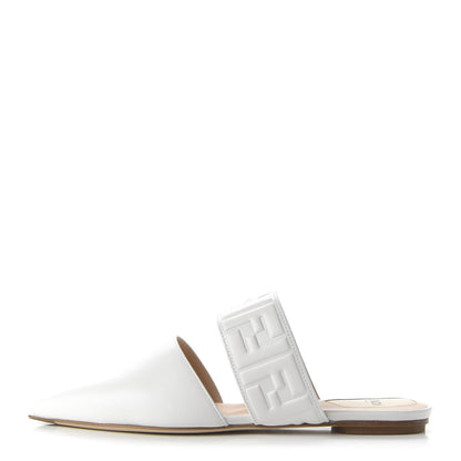 Fendi Vitello FF Embossed Buckle Flat Mules 37 Snow 1 of 8
