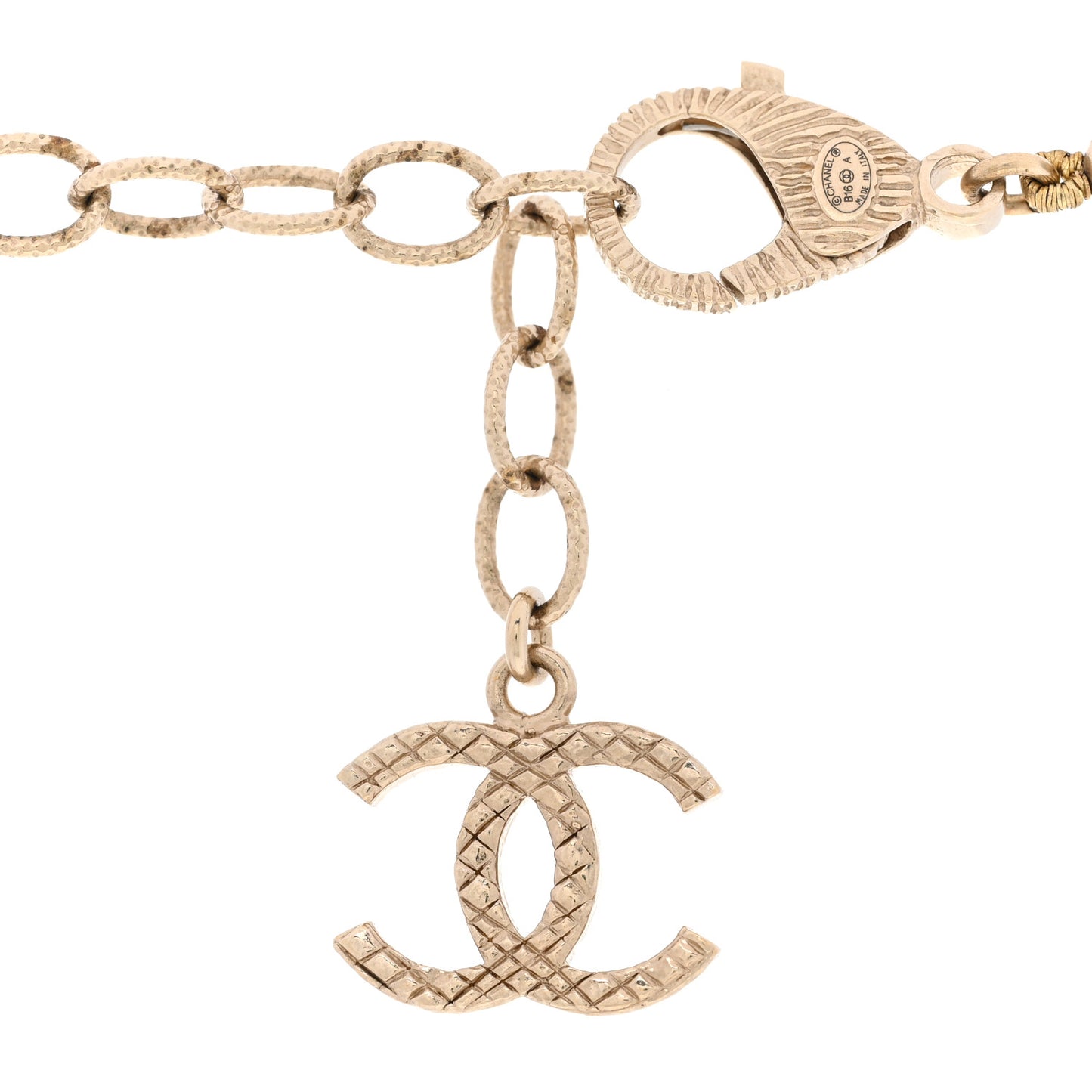 Marble Beaded CC Long Necklace Gold White