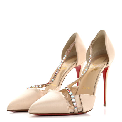Christian Louboutin Satin PVC Suede Stud Krystal Cross 100 Pumps 39.5 Nude 4 of 9