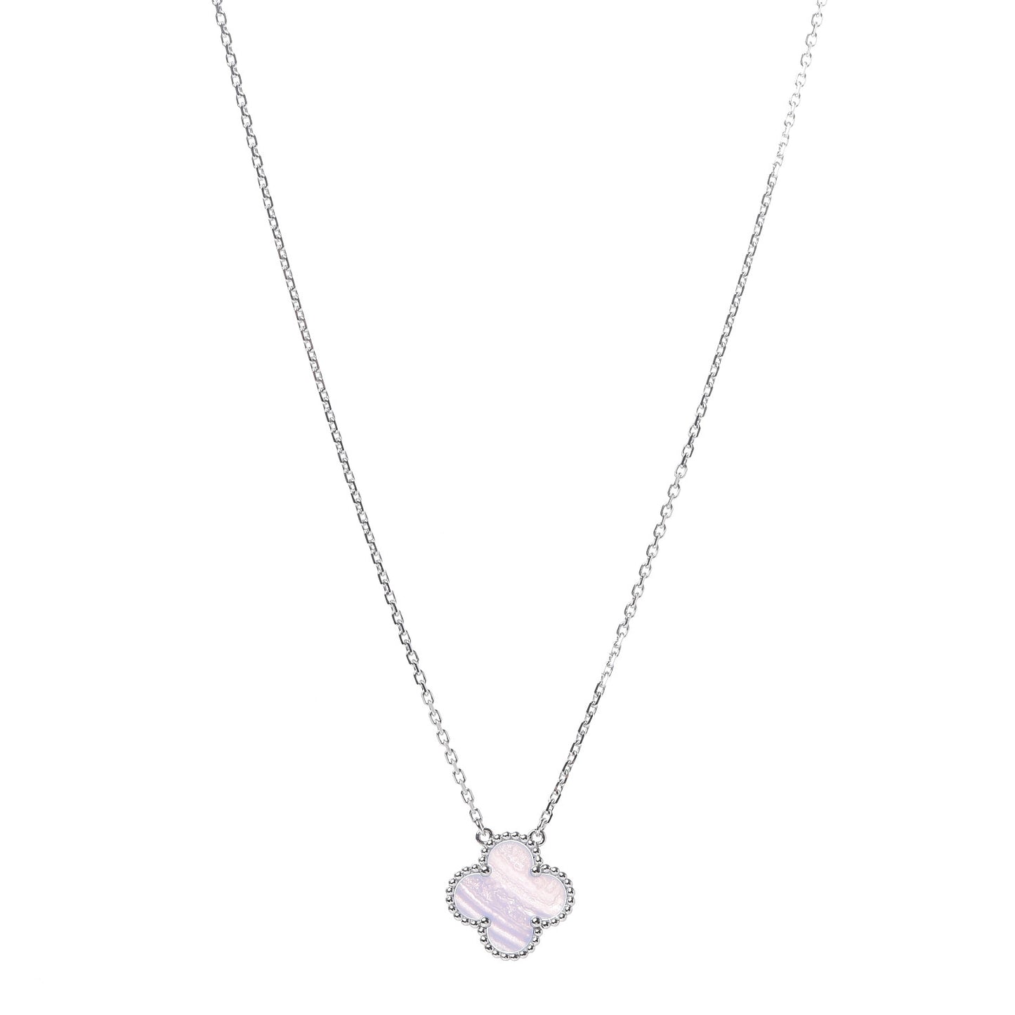 18K White Gold Chalcedony Vintage Alhambra Pendant Necklace