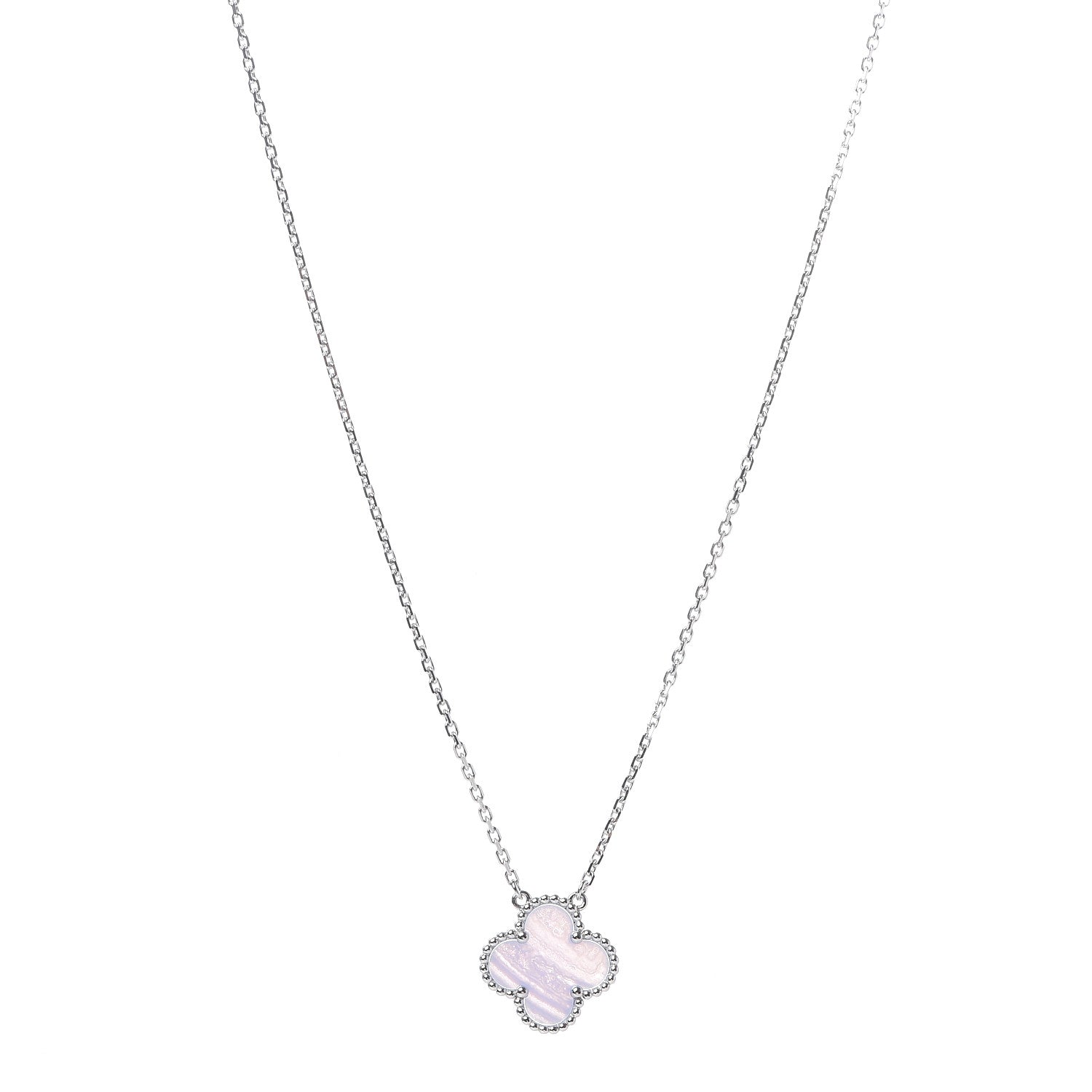 Van Cleef & Arpels 18K White Gold Chalcedony Vintage Alhambra Pendant Necklace 1 of 7