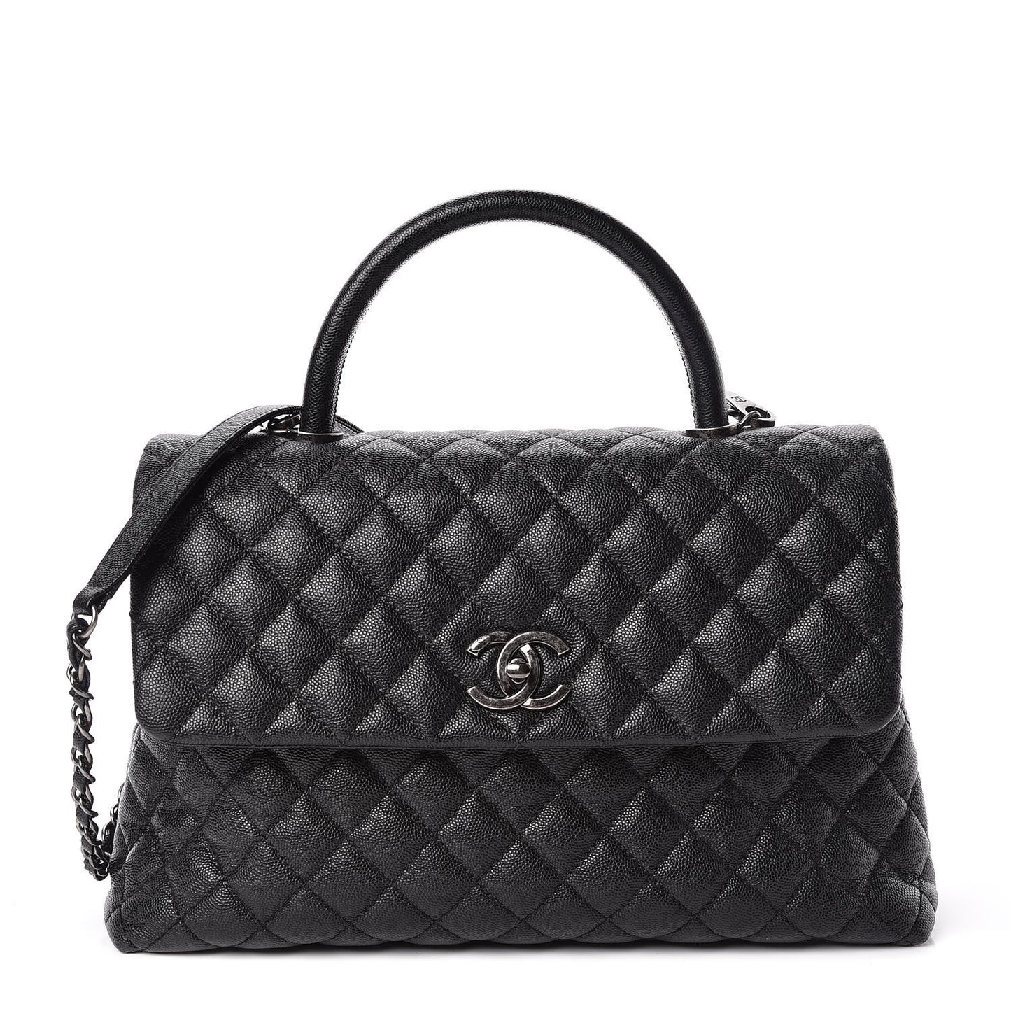 Caviar Quilted Medium Coco Handle Flap Black