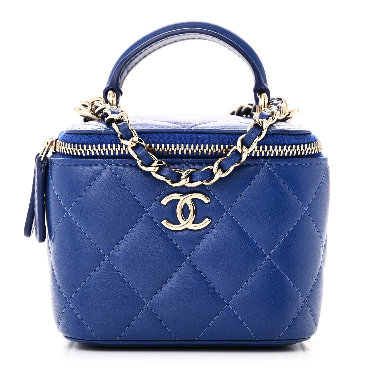Chanel Lambskin Quilted Top Handle Mini Vanity Case With Chain Blue 1 of 10