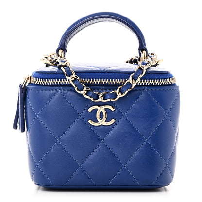 Chanel Lambskin Quilted Top Handle Mini Vanity Case With Chain Blue 1 of 10