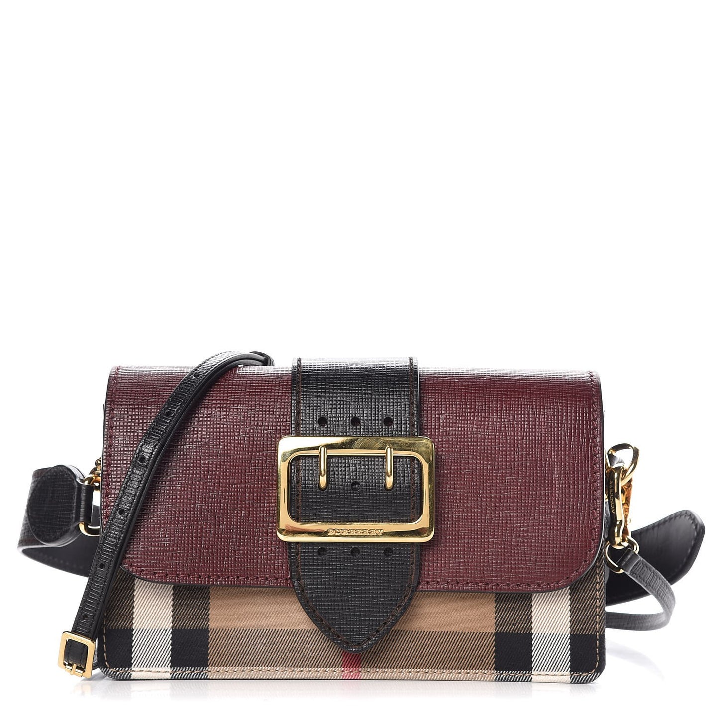 House Check Bridle Calfskin Madison Buckle Bag Burgundy