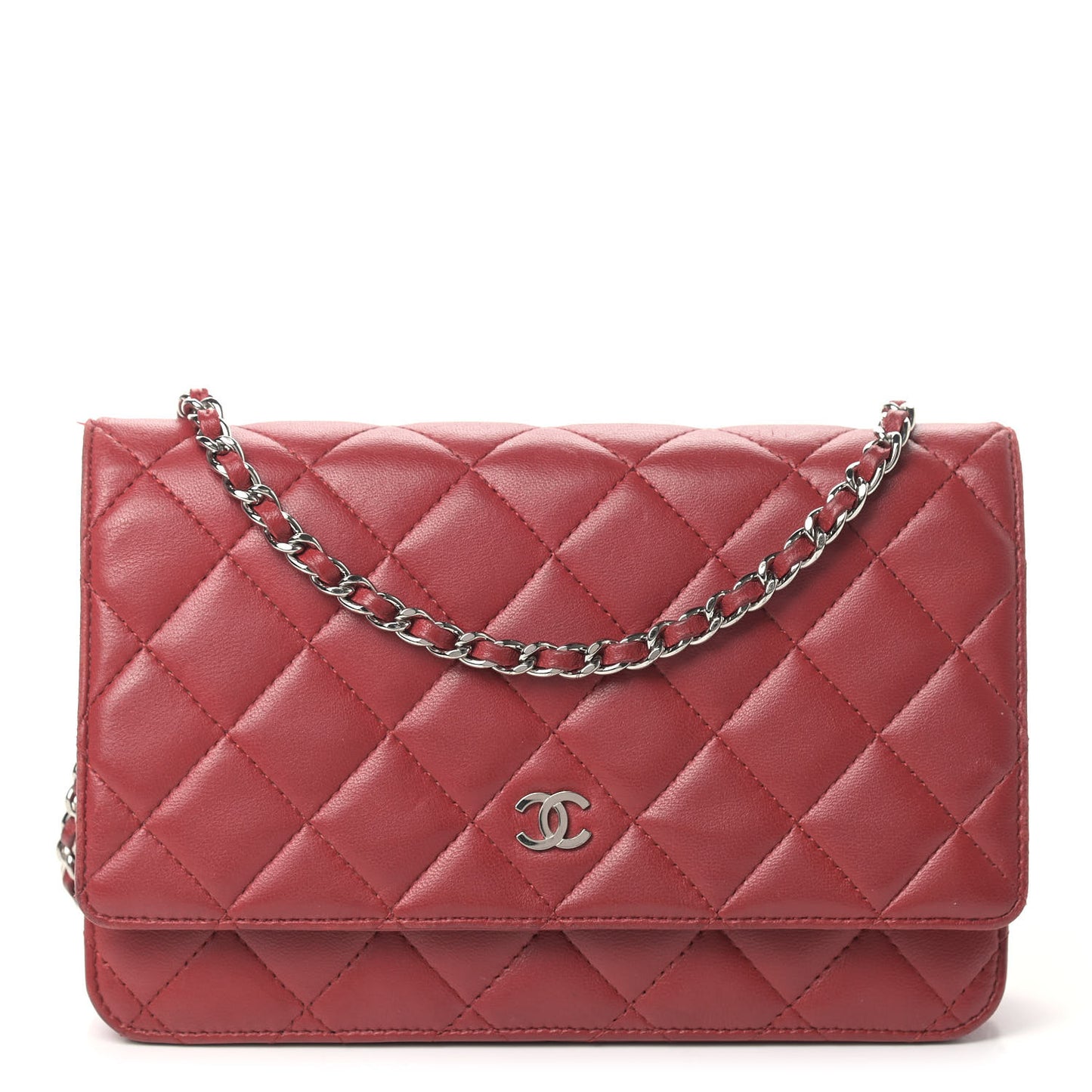 Lambskin Quilted Wallet On Chain WOC Red