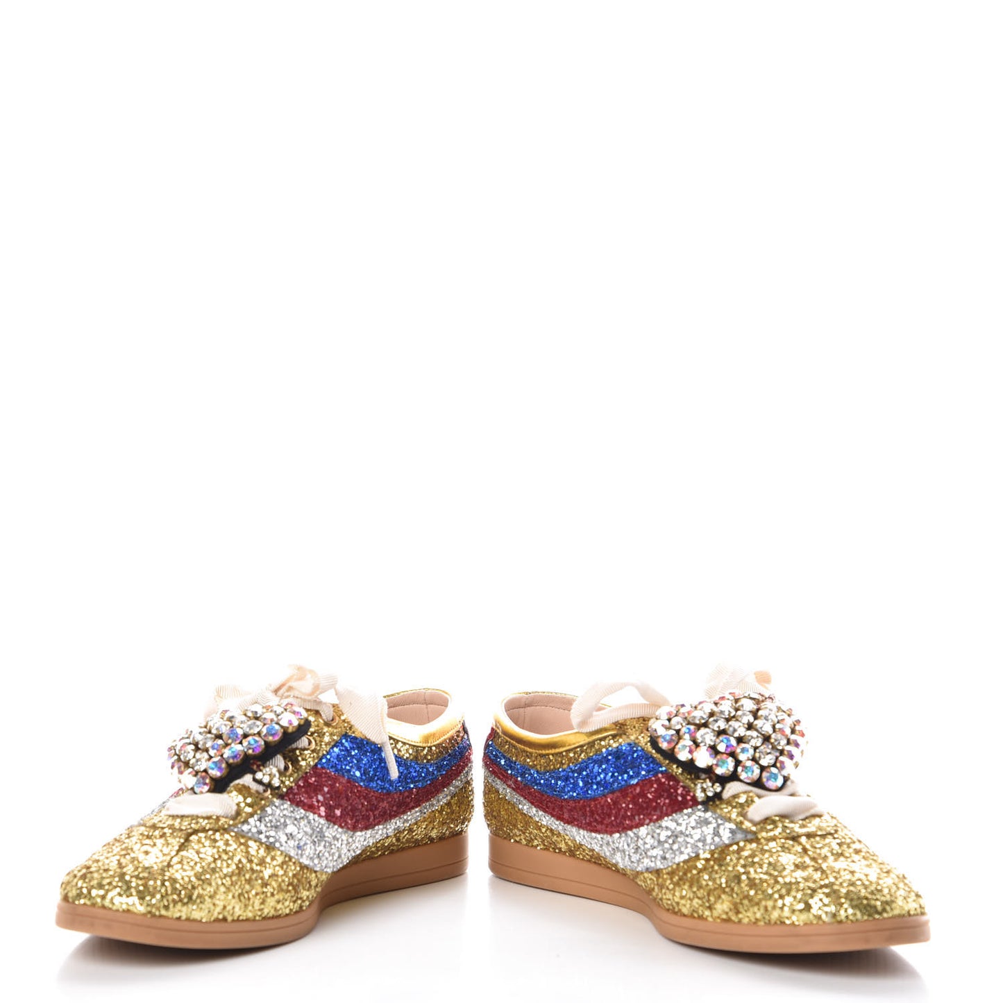 Glitter Fabric Pierced Heart Falacer Sneakers 39 Gold