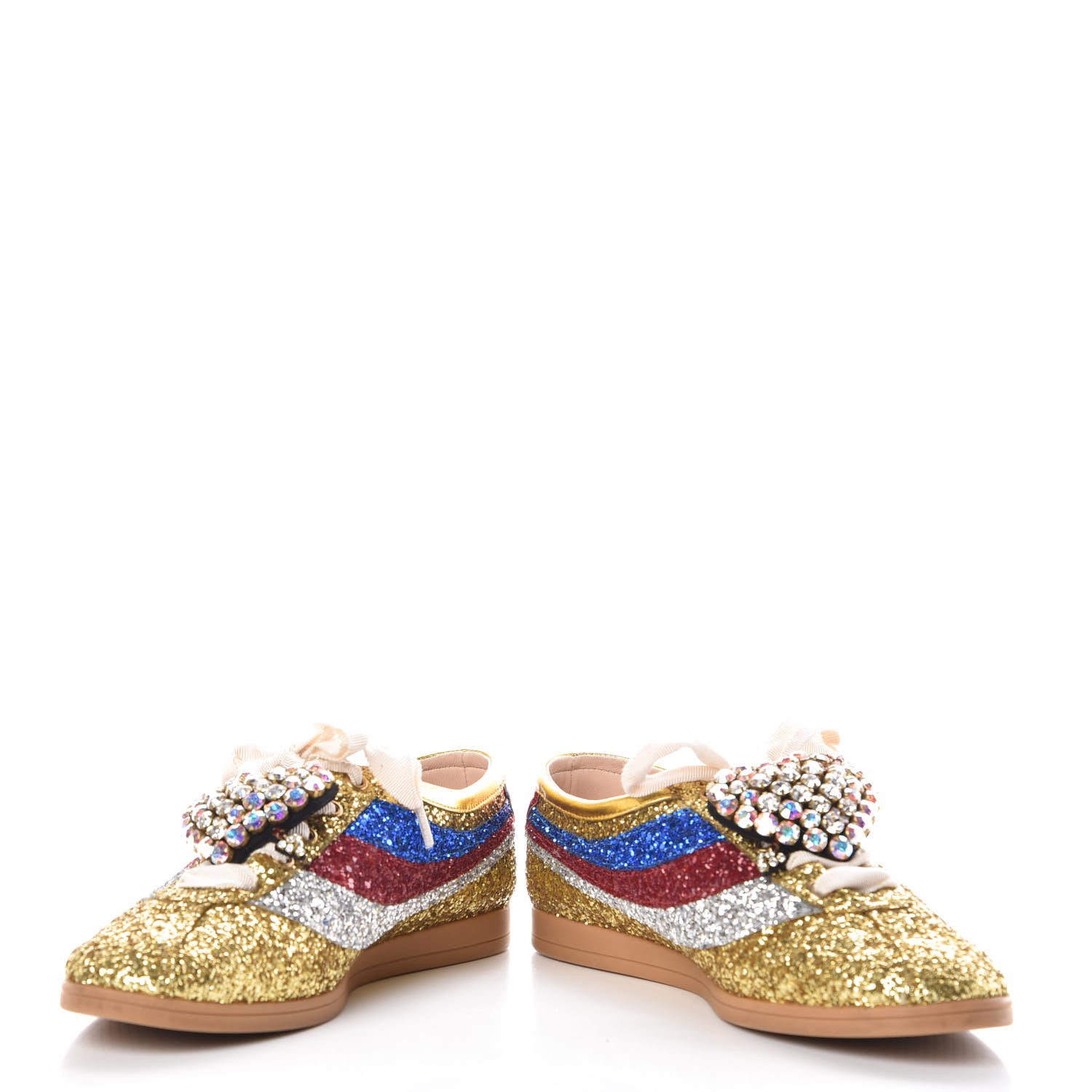Gucci Glitter Fabric Pierced Heart Falacer Sneakers 39 Gold 5 of 10