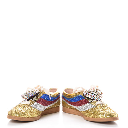 Gucci Glitter Fabric Pierced Heart Falacer Sneakers 39 Gold 5 of 10
