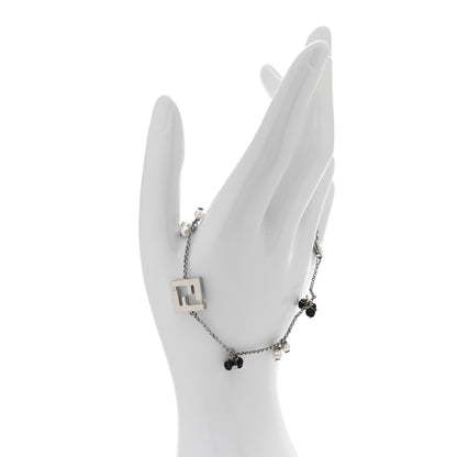 Fendi Metal Pearl FF Bracelet M Silver Black 2 of 6