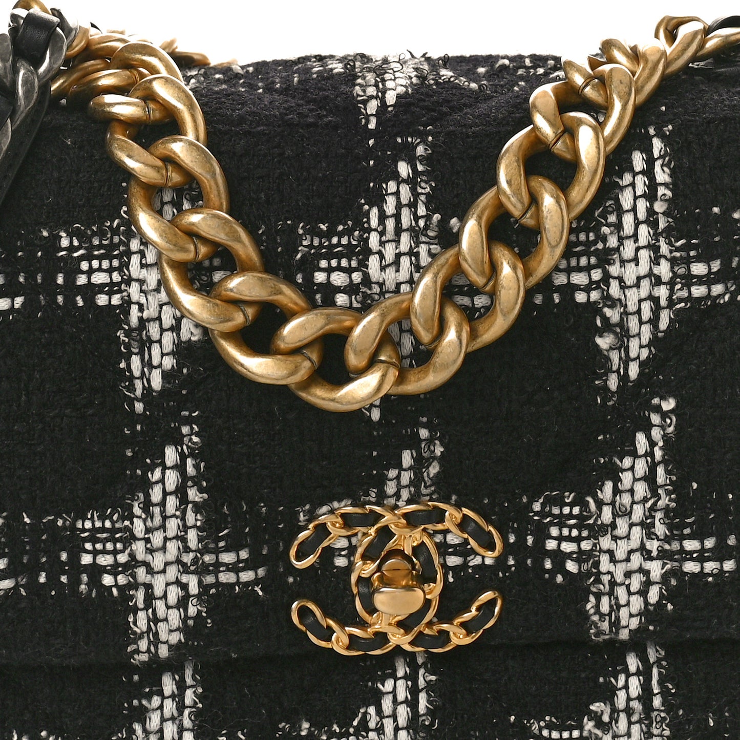 Tweed Quilted Large Chanel 19 Flap Black White