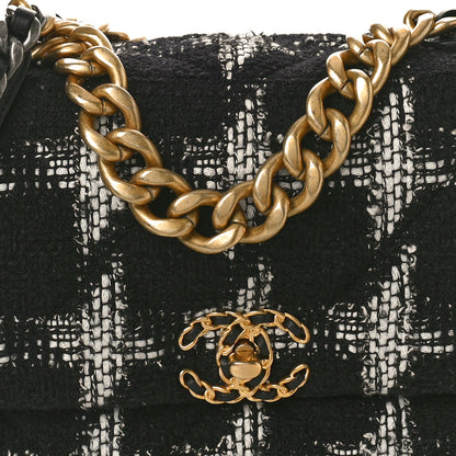 Chanel Tweed Quilted Large Chanel 19 Flap Black White 8 of 11
