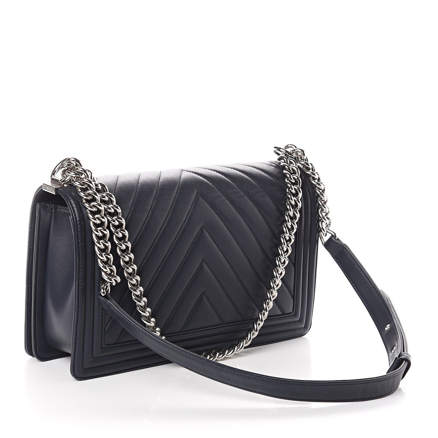 Calfskin Chevron Quilted New Medium Boy Flap Dark Navy Blue