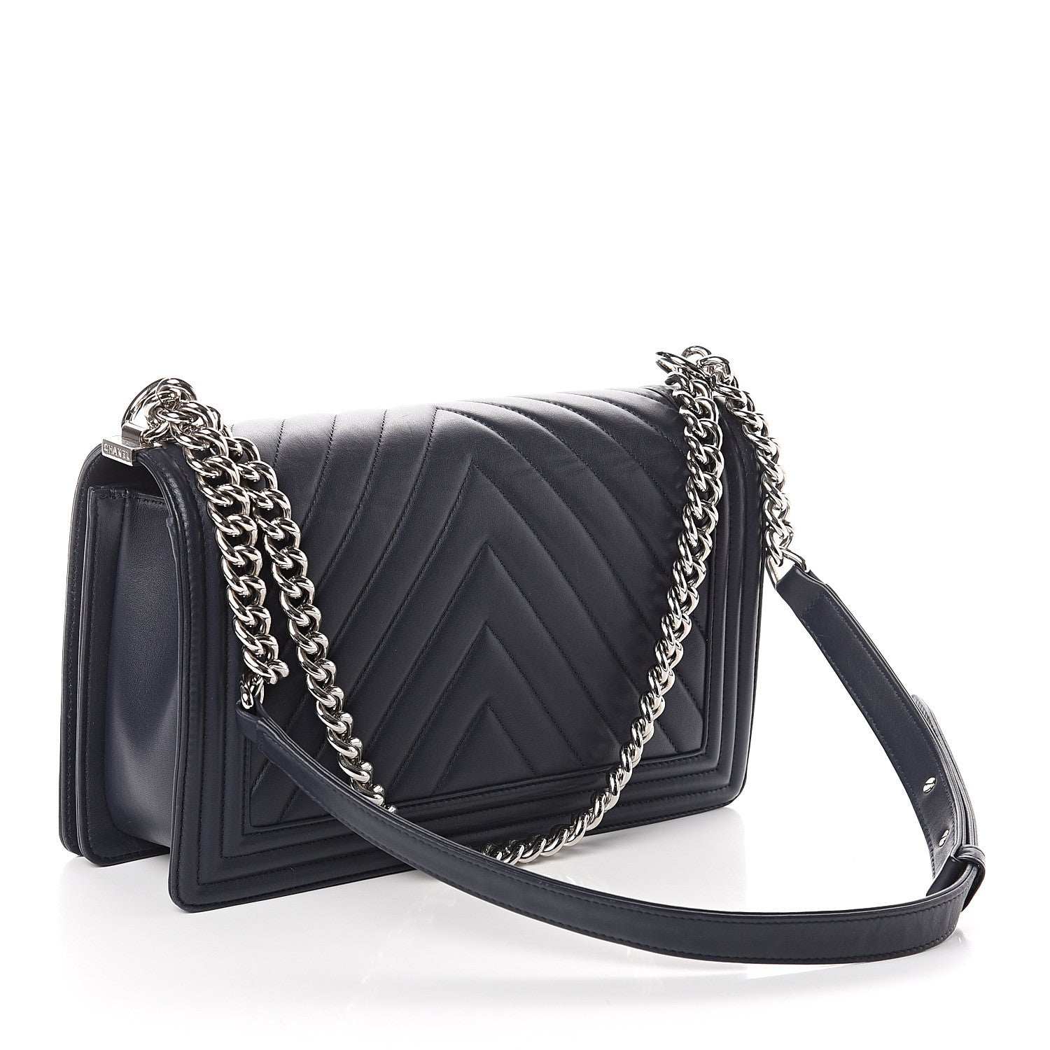 Chanel Calfskin Chevron Quilted New Medium Boy Flap Dark Navy Blue 2 of 8