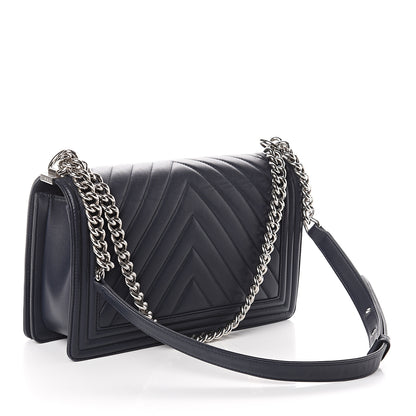 Chanel Calfskin Chevron Quilted New Medium Boy Flap Dark Navy Blue 2 of 8