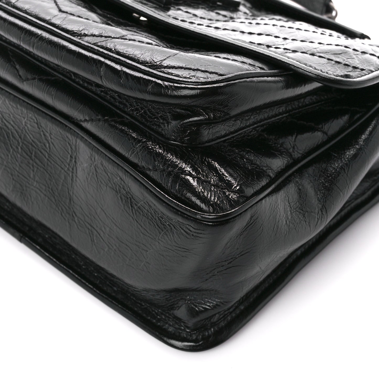 Crinkled Calfskin Matelasse Monogram Medium Niki Chain Satchel Black