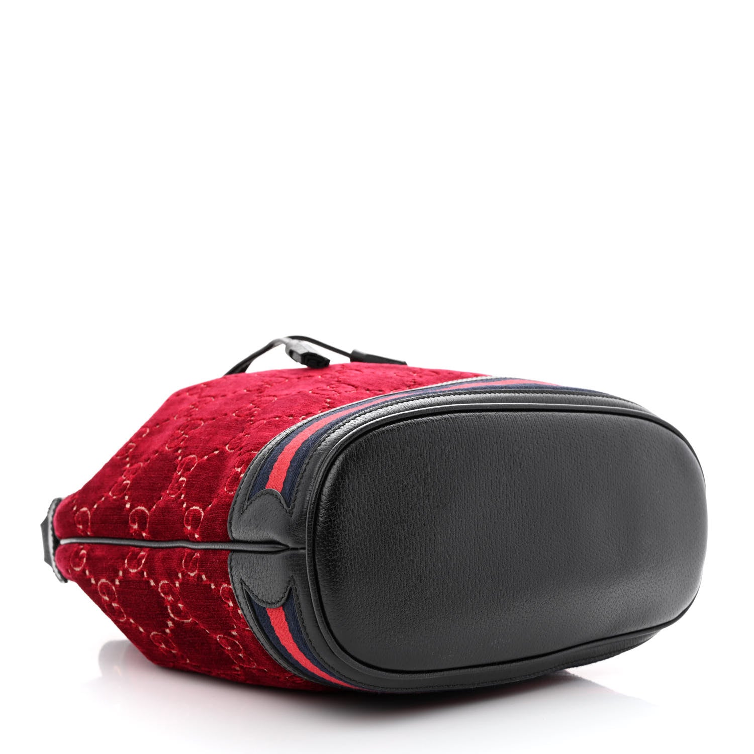 Gucci Velvet GG Monogram Textured Calfskin Web Bucket Bag Red Cipria Black 4 of 11