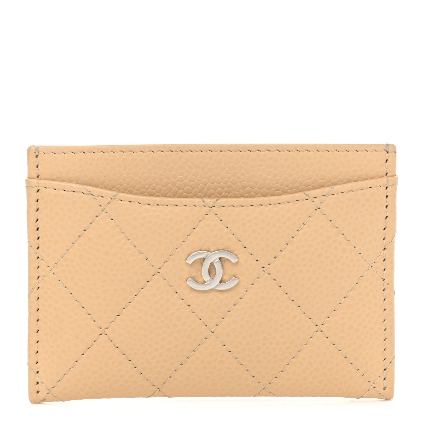 Caviar Quilted Card Holder Beige