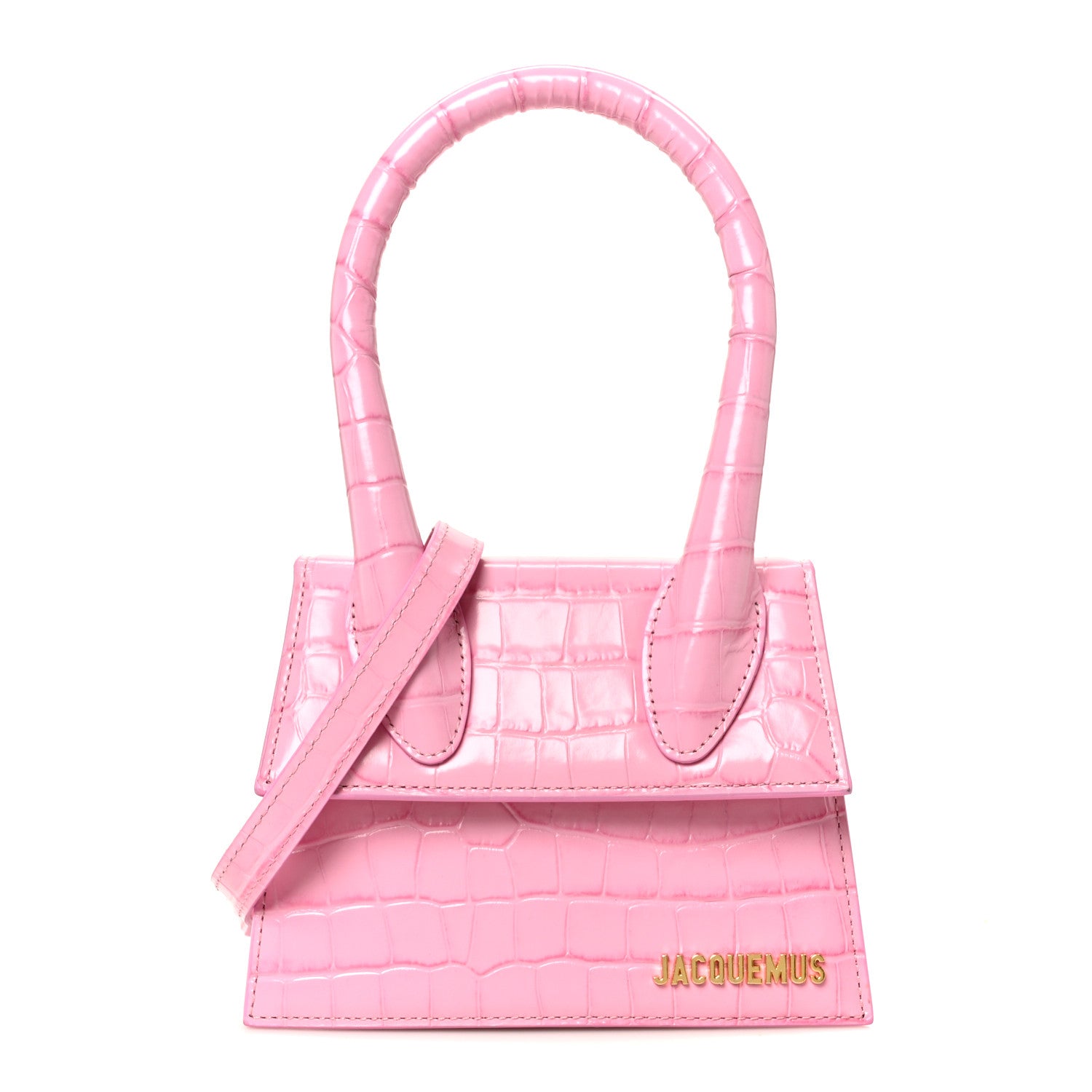 Jacquemus Calfskin Crocodile Embossed Le Chiquito Moyen Pink 1 of 9