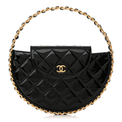 Chanel Patent Calfskin Quilted Chain Hoop Bag Black 1 of 11