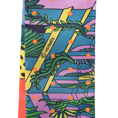 Hermes Silk Animapolis Plumetis Twilly Rose Vert Orange Fluo 4 of 5