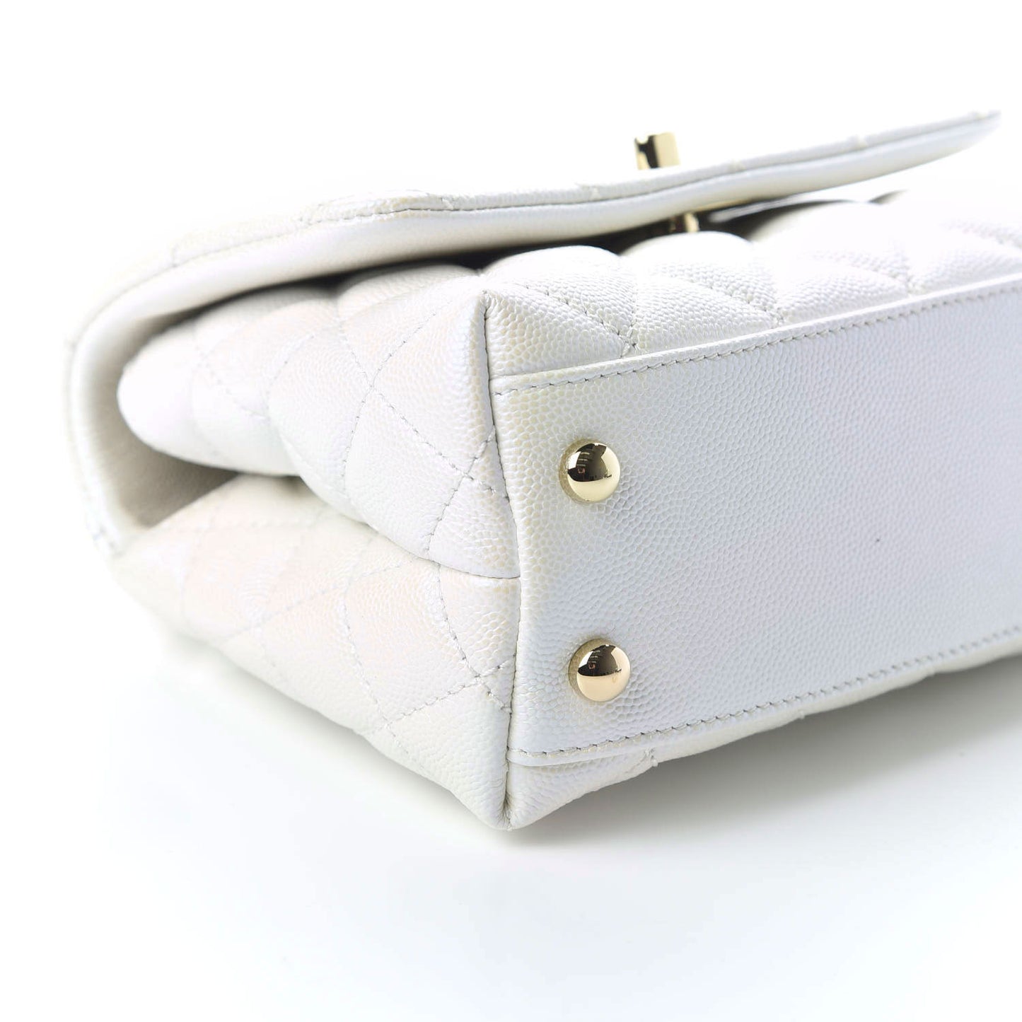 Iridescent Caviar Quilted Extra Mini Coco Handle Flap Ivory