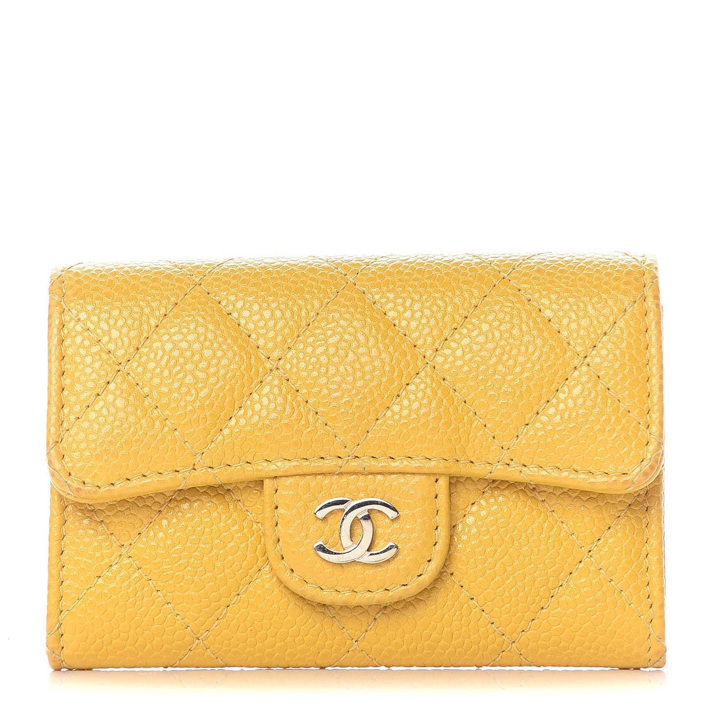 Caviar Quilted Flap Card Holder Yellow