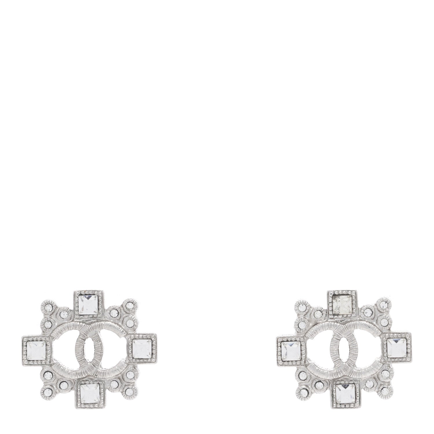 Chanel Swarovski Crystal CC Earrings Silver 1 of 4