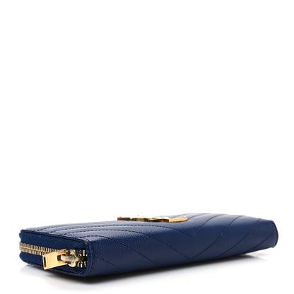 Saint Laurent Grain De Poudre Matelasse Chevron Monogram Zip Around Wallet Deep Marine 4 of 7