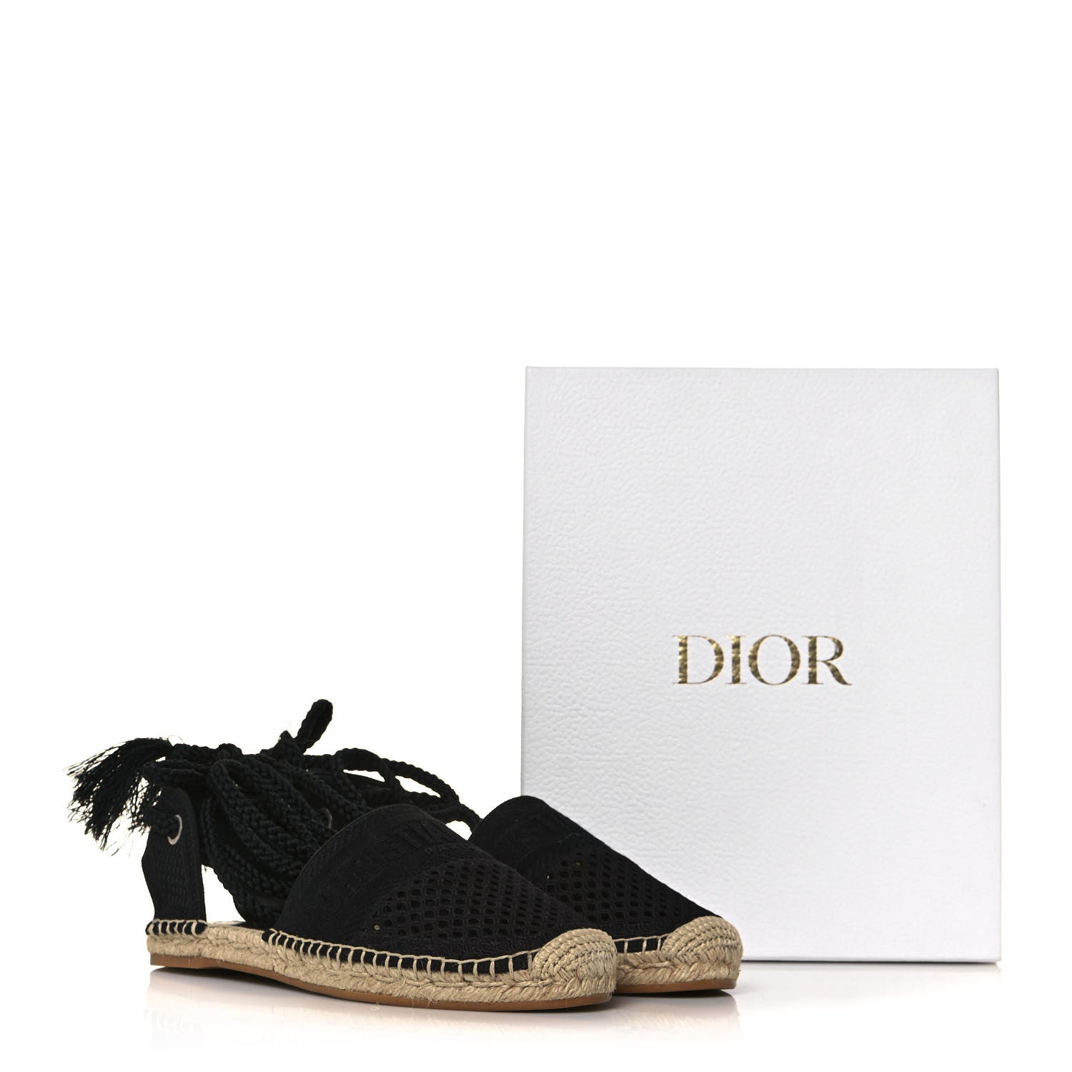 Christian Dior Canvas Embroidered Granville Ankle Tie Espadrilles Flats 42 Black 8 of 8