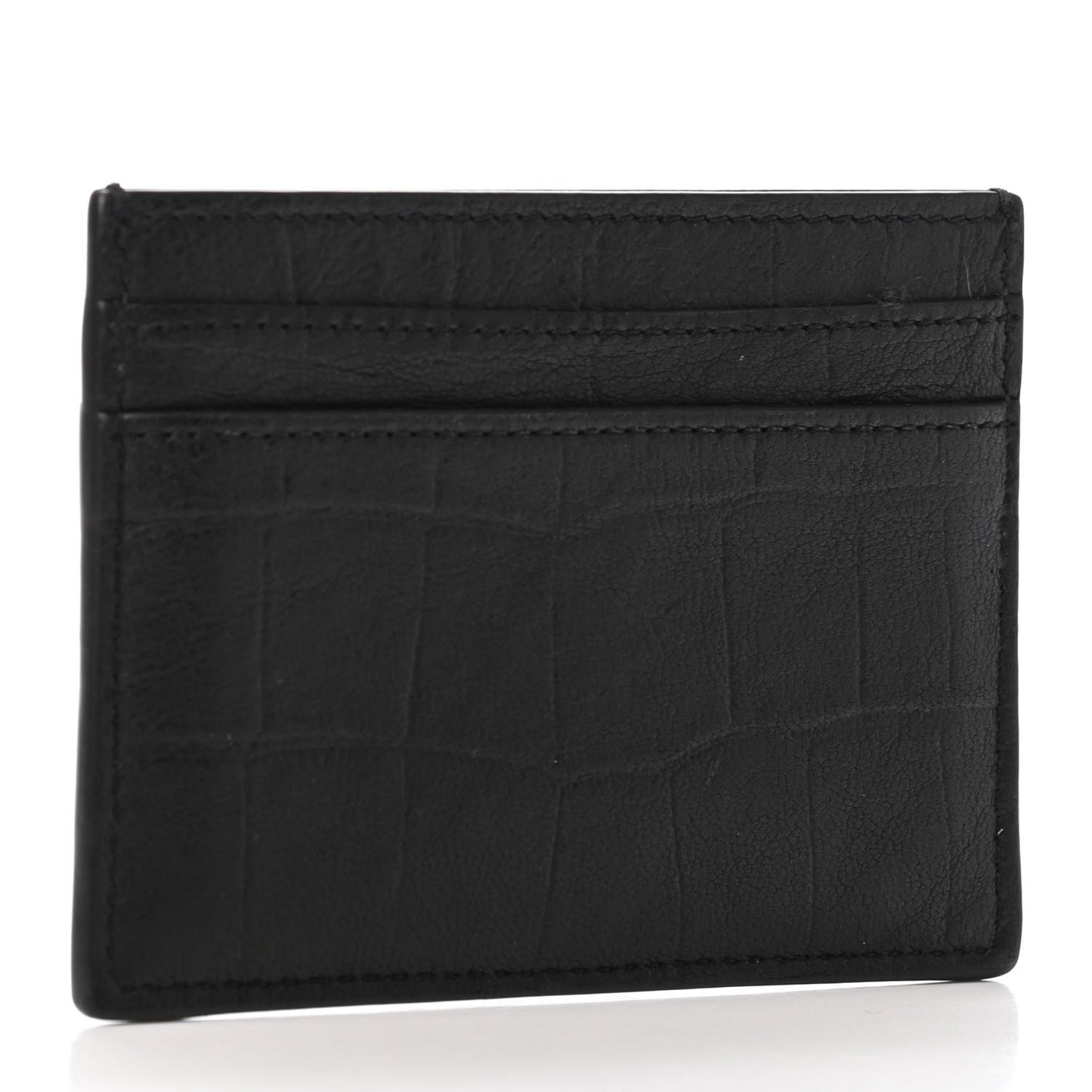Calfskin Crocodile Embossed Monogram Credit Card Case Black