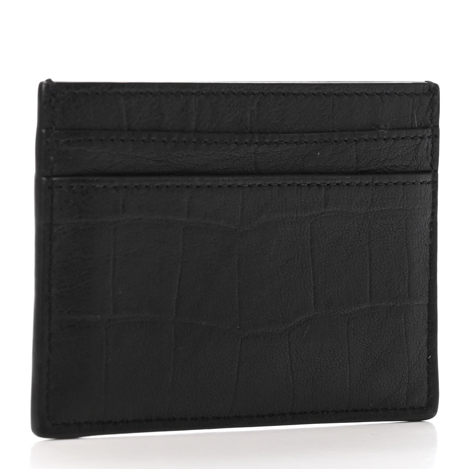 Saint Laurent Calfskin Crocodile Embossed Monogram Credit Card Case Black 2 of 4