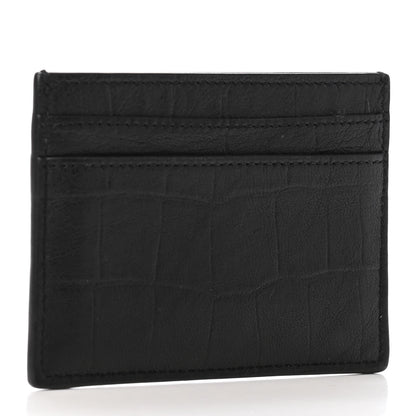 Saint Laurent Calfskin Crocodile Embossed Monogram Credit Card Case Black 2 of 4