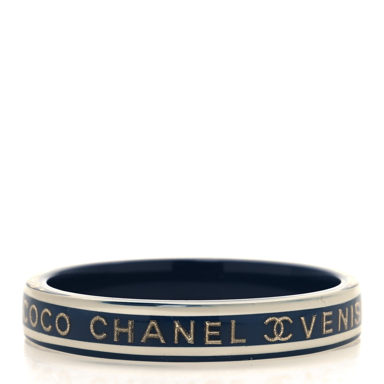 Chanel Resin Logo Bangle Bracelet White Blue 3 of 4