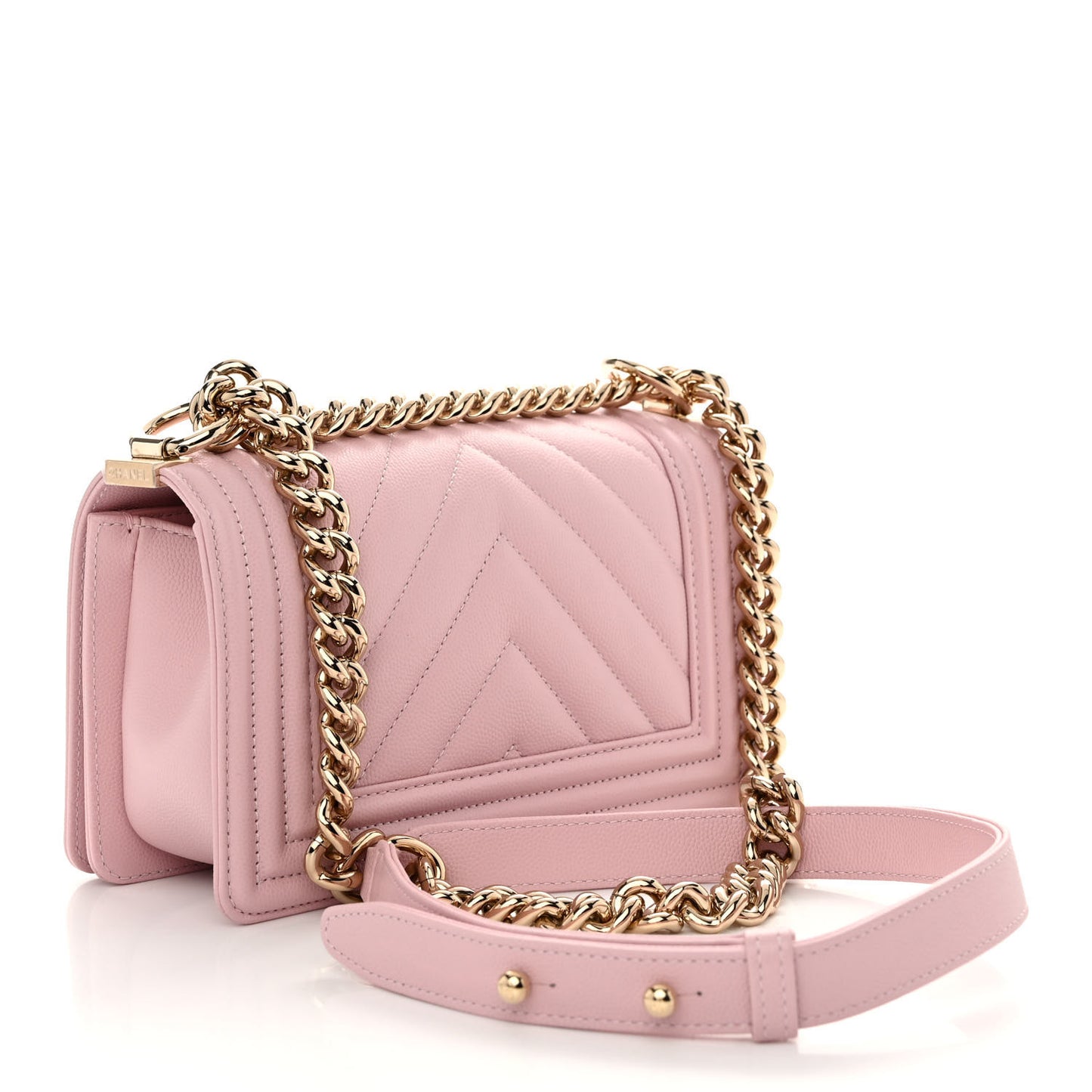 Caviar Chevron Quilted Small Boy Flap Light Pink