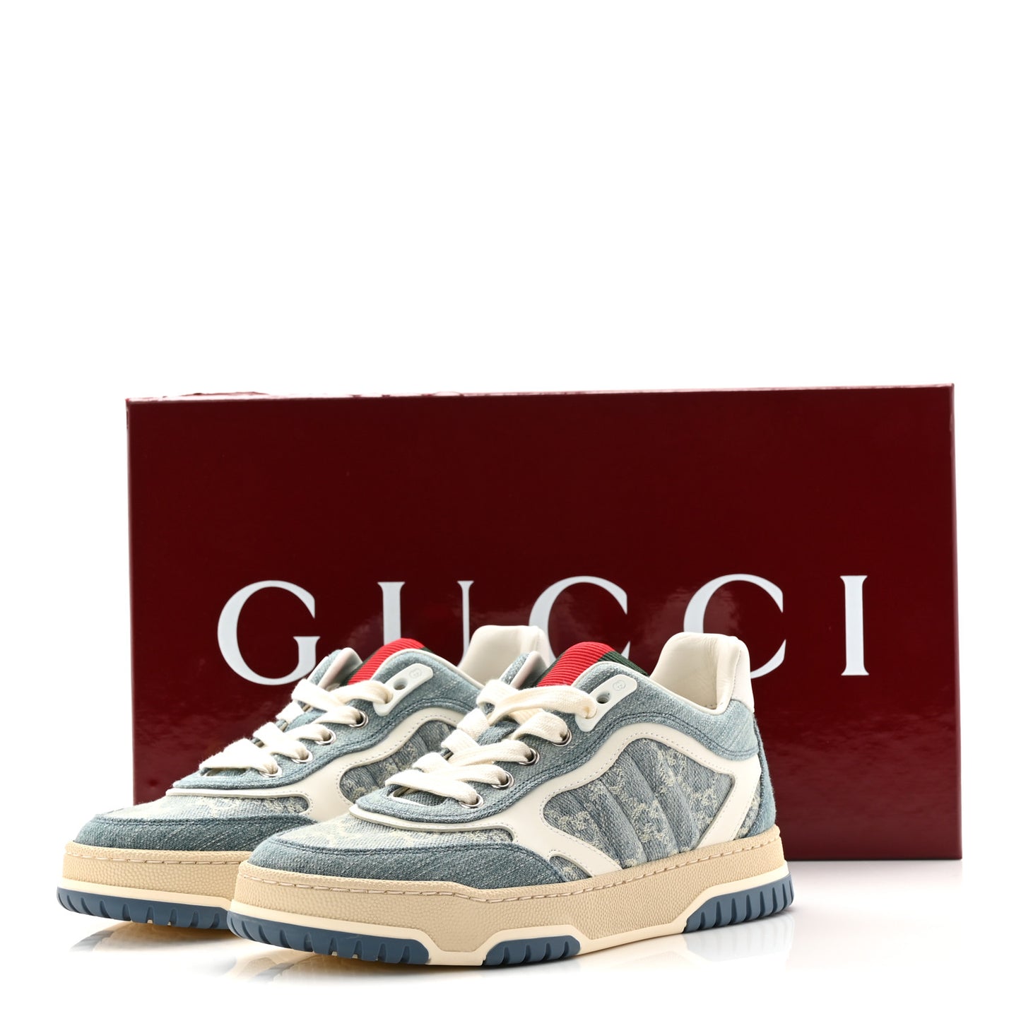 Denim GG Monogram Womens Re-Web Sneakers 35 Light Blue