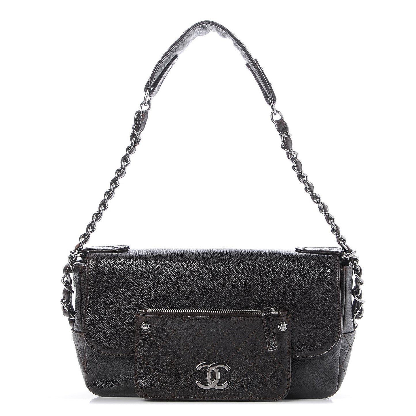 Glazed Caviar Small Pocket In The City Shoulder Bag Brown