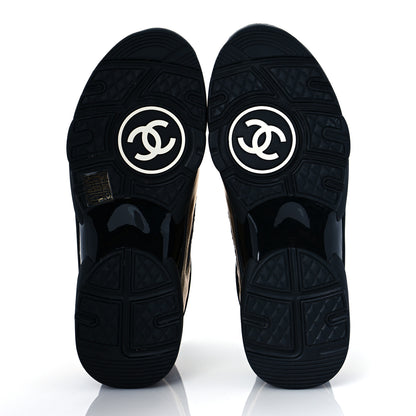 Chanel Satin Lambskin Fabric Tweed CC High Top Sneakers 38.5 Black Gold 5 of 8