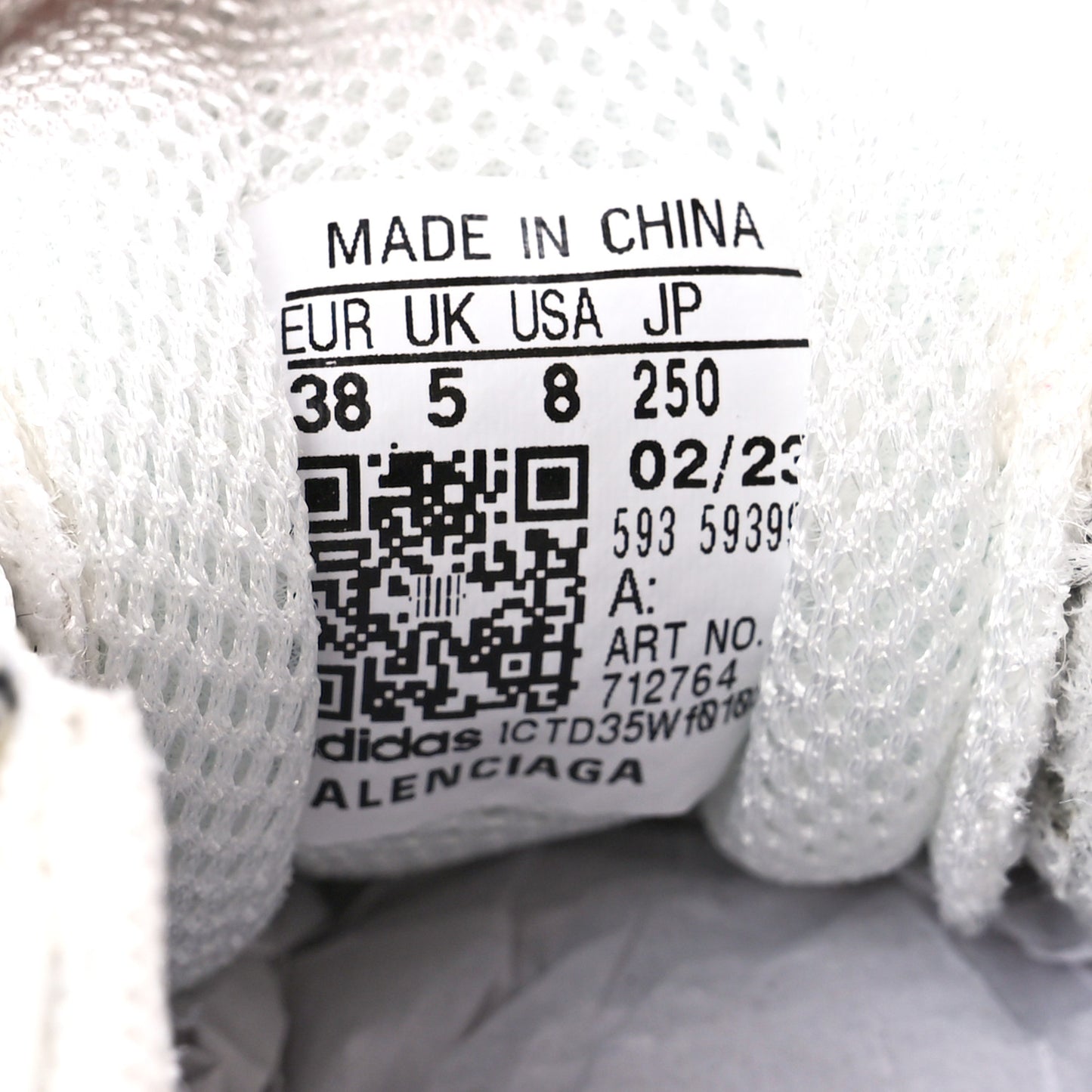 X ADIDAS Fabric Mesh Womens Triple S Sneakers 38 White Black Light Grey Grey