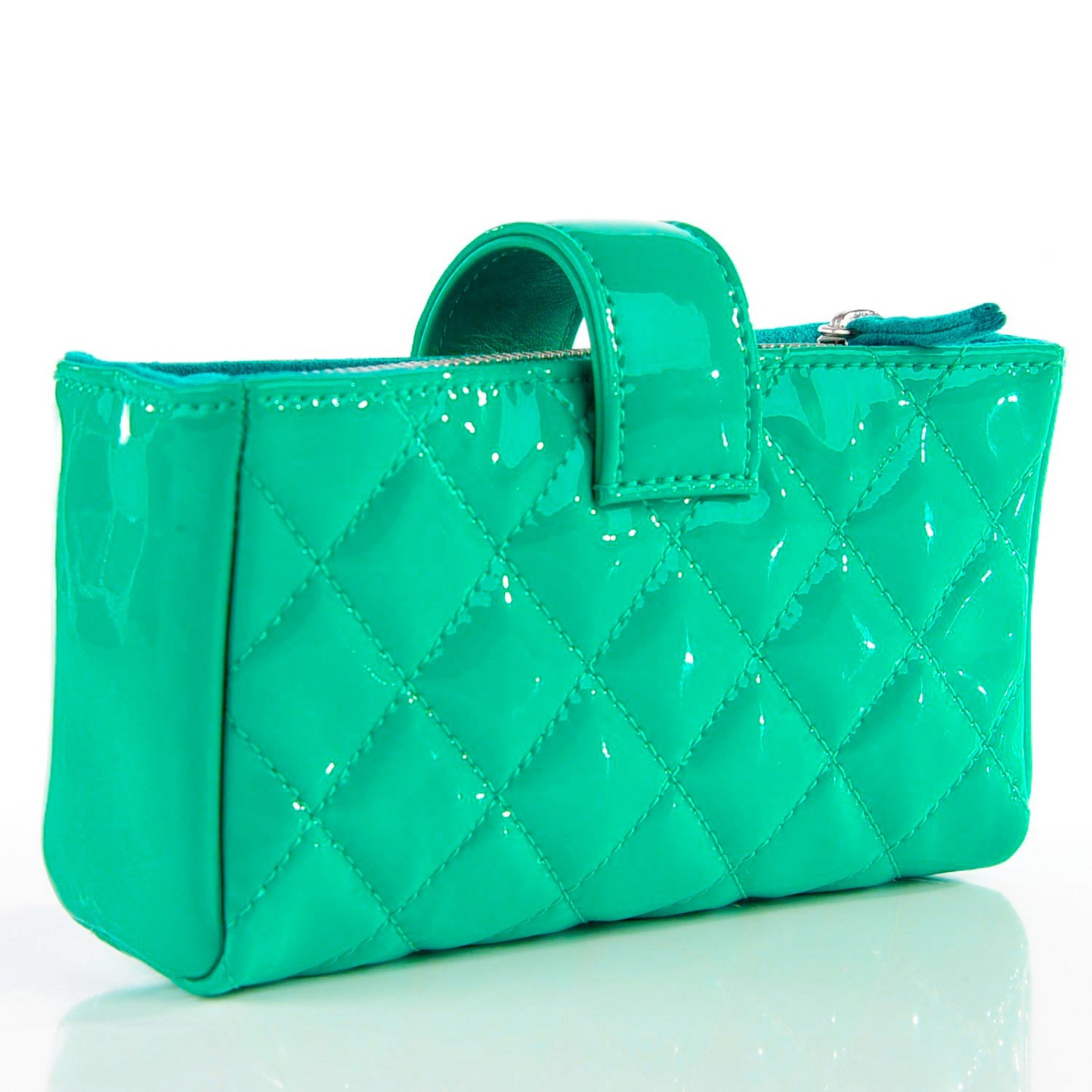 Patent Quilted Mini Phone Holder Clutch Green