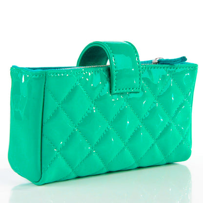 Chanel Patent Quilted Mini Phone Holder Clutch Green 3 of 8