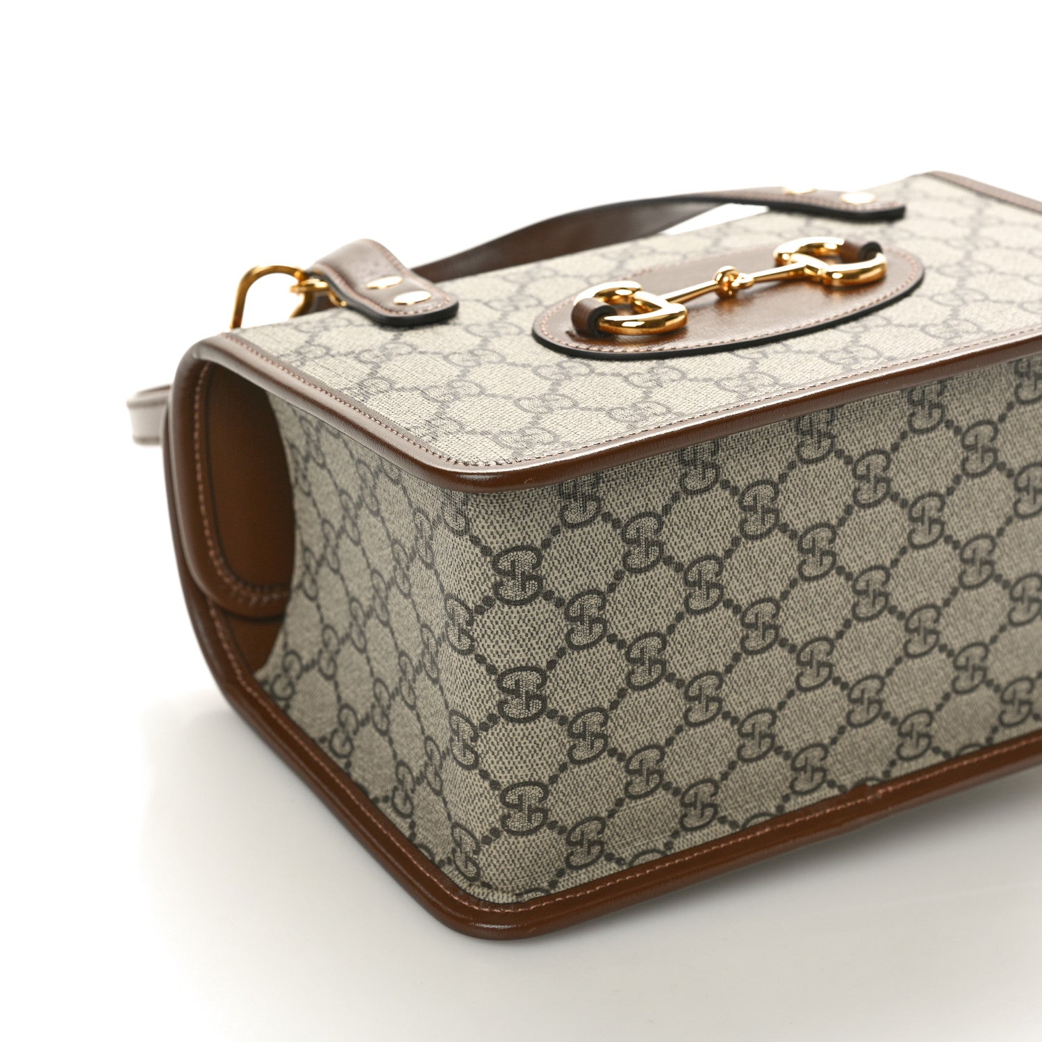 Gucci GG Supreme Monogram Azalea Calfskin Mini Horsebit 1955 Foldover Top Handle Bag Beige Ebony Brown Sugar 9 of 10