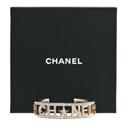 Chanel Crystal Baguette Logo Cuff Bracelet Gold 5 of 5
