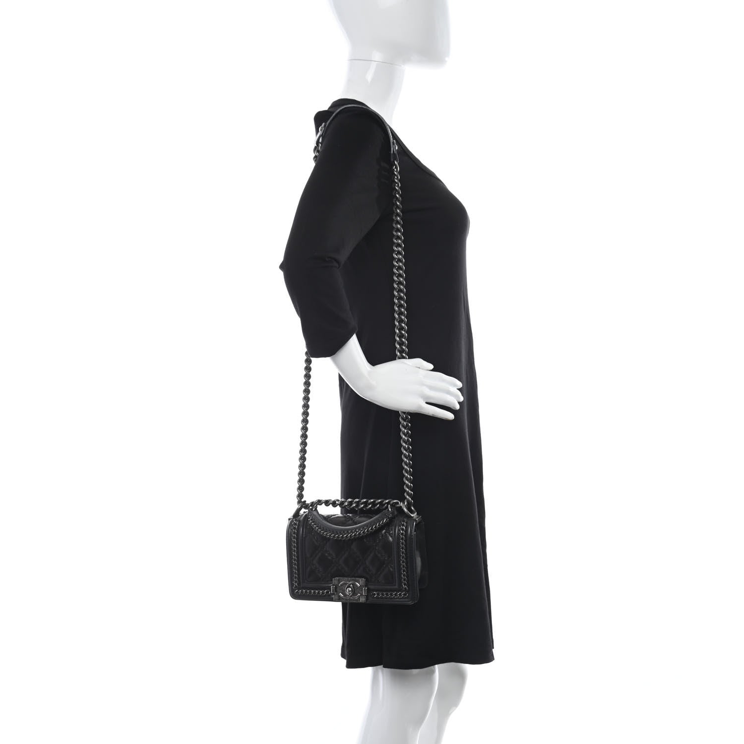 Chanel Shiny Goatskin Quilted Small Boy Top Handle Flap Charcoal 2 of 15